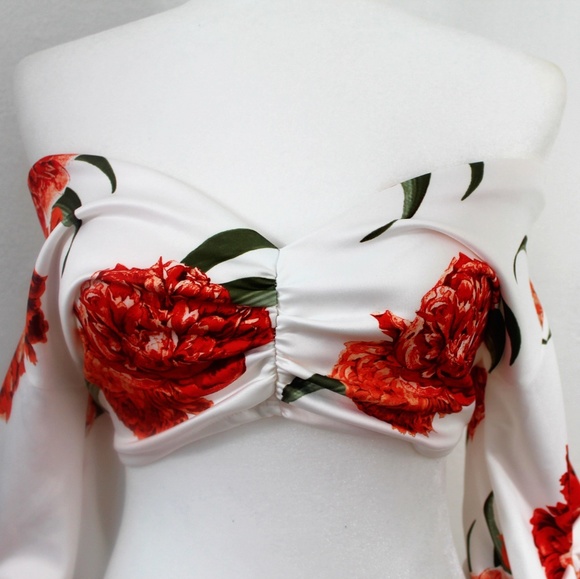 Two-Piece Flower Print Silk Top with Skirt Set - Picture 5 of 8